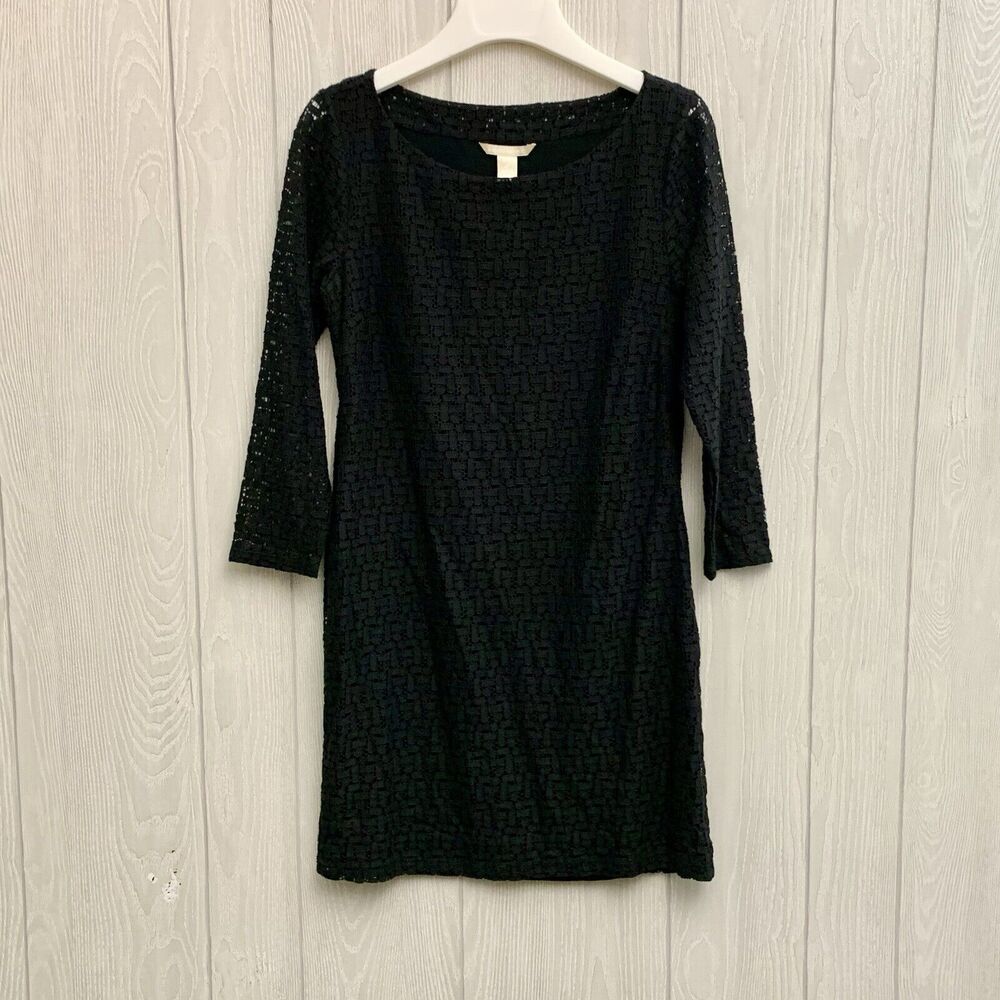 Banana Republic Petite Black Lace Boatneck Dress 4P NWT